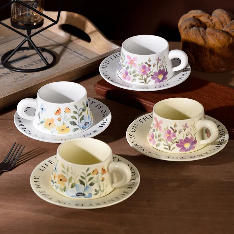 Custom Exquisite Durable Tea Cuo High-End Vintage Floral Cup Saucer French Retro Style Ceramic Afternoon Tea Cup