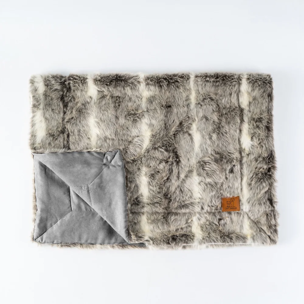 Custom Grey Faux Vegan Fur Blanket Cozy Water Resistant Cozy Pet ...