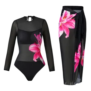 2026 Fashion Russia Bikinis Woman Swimwear One Piece Long Sleeve Bikini With Sarong