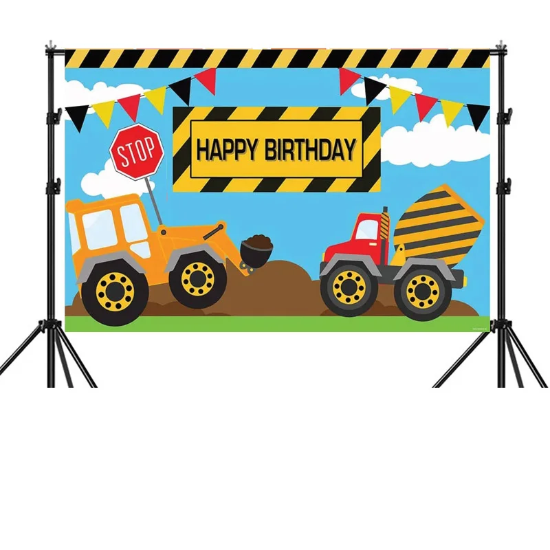 CONSTRUCTION BIRTHDAY PARTY BANNER BACKDROP BACKGROUND