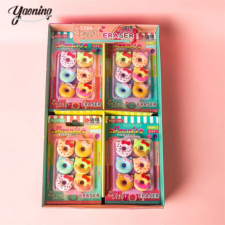 Милые корейские школьные детские канцелярские принадлежности ластик в комплекте небольшой минимальный заказ различные цвета Мультяшные резиновые ластики форме пончика