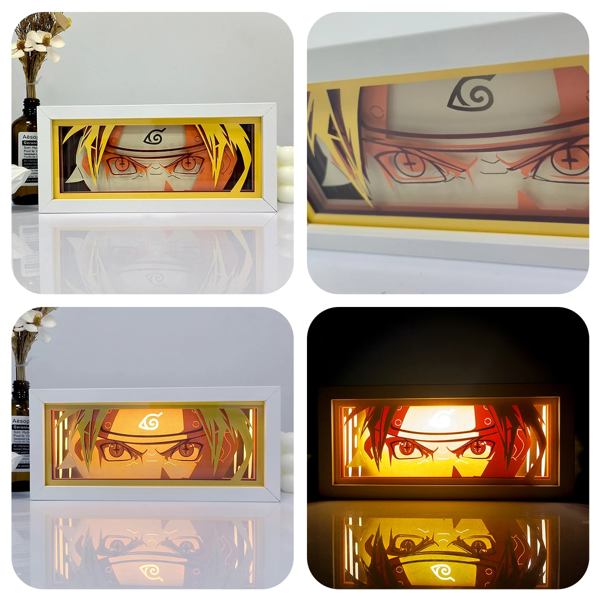 69 Designs RGB Framed 3D Paper Cut Carving Lamp Cartoon Character Uzumaki Anime Figure Paper LED Light Box Night Light