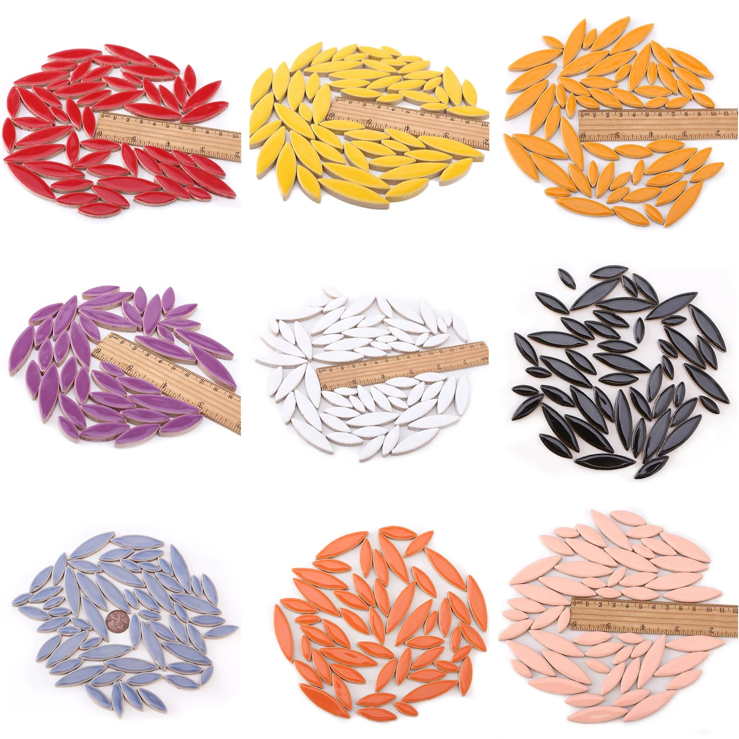 Exclusive Petal Shape Colorful Glazed Ceramic Loose Art Diy Mosaic Tiles for Craft