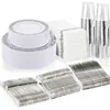 Assiettes creuses argentées grandes/petites, tasse 10oz, couteau/fourchette n°12