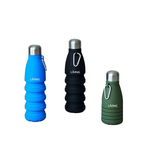 Food Grade Outdoor 550ml/18.5oz Cola Shaped Silicone Folding Water Bottle With Screw Metal Lid