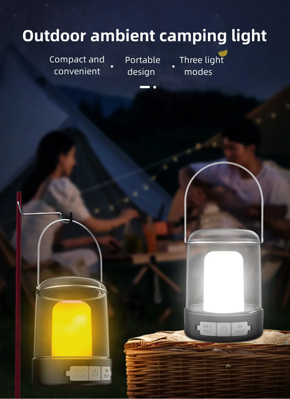Retro Portable Camping Light Usb Rechargeable 3 Light Modes Camping