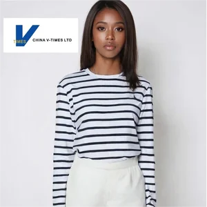 China V-Times Autumn New Korean StyleCasual Top Women Fashionable Lazy Neck Wide Thick Striped Long Sleeve T-Shirt Loose Knitted