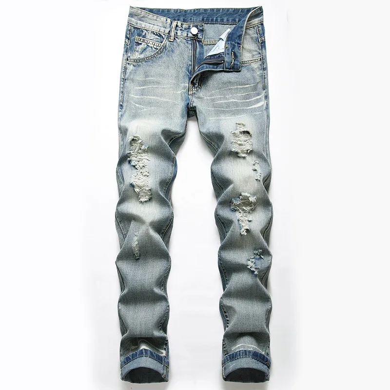 High Quality Custom Ripped Jeans Slim Fit Stacked Jeans For Mens Denim ...