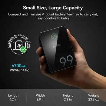 SMALLRIG-V-Mount Battery VB99 Pro 6700mAh 99Wh 14.8V V-Mount Battery Support USB-C Fast Charger for Camera Monitor-4292 detail image
