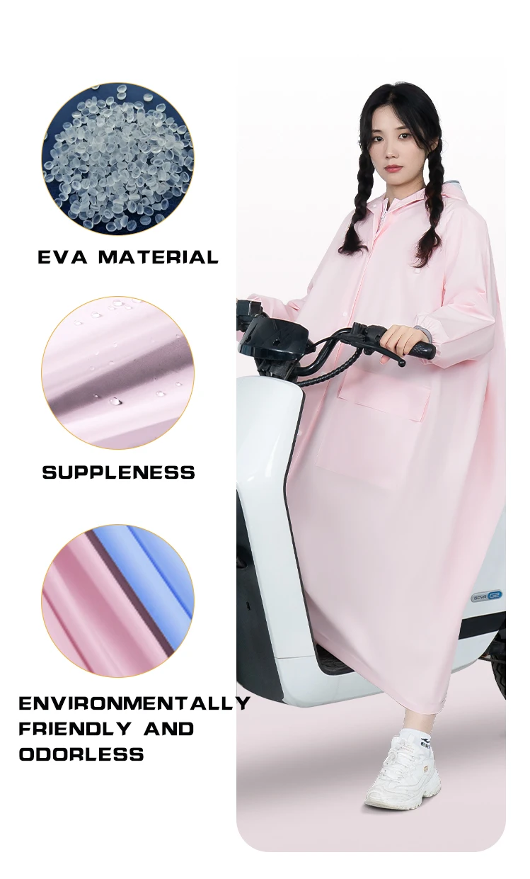 Girls' EVA Reusable Motorcycle Rain coat  Long Waterproof with Hood for Hiking Activities factory