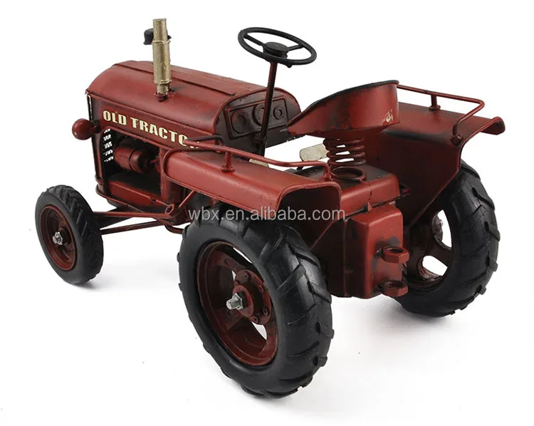 Voiture Métal Deco Vintage - Ancien Tracteur Rouge (17x10cm)