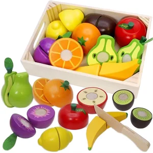 Best-Selling Wooden Pretend Cutting Game Cut Fruit Vegetable Puzzle Blocks Educational Learning Toys for Kids Boys & Girls