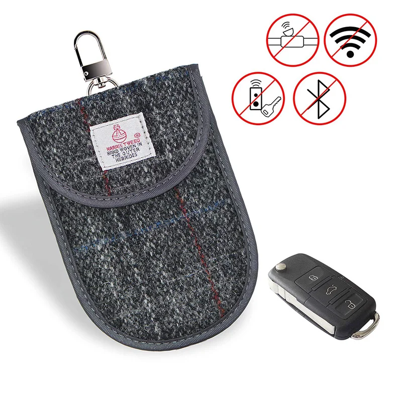 Personalized Cloth Logo Woolen RFID Blocking Pouch Harris Tweed NFC Blocker Credit Card Shielding Bag