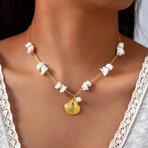 Summer Exquisite Ocean Shells Starfish Pendant Necklace Stainless Steel 18k Gold Plated Necklace