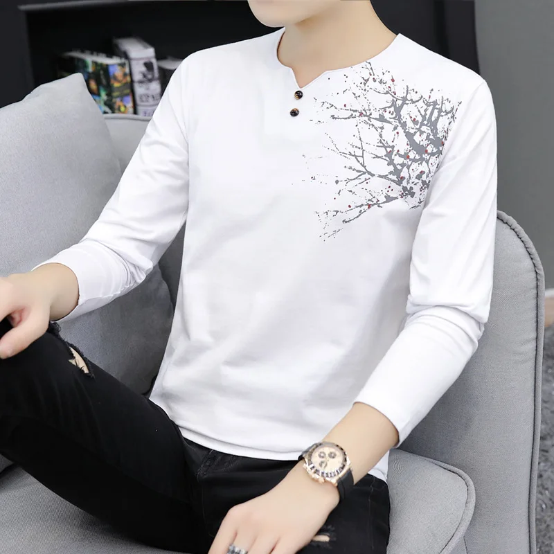 wuliLINL Mens Spring Casual Fashion Printing Long Sleeved Button T-Shirt Tops Blouse