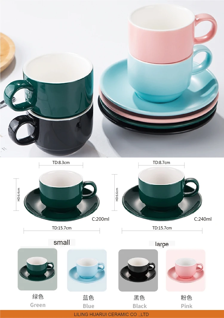 Custom Logo Ceramic Coffee Cup Set Print Porcelain Stackable Espresso Cups with Saucers and Metal Stand