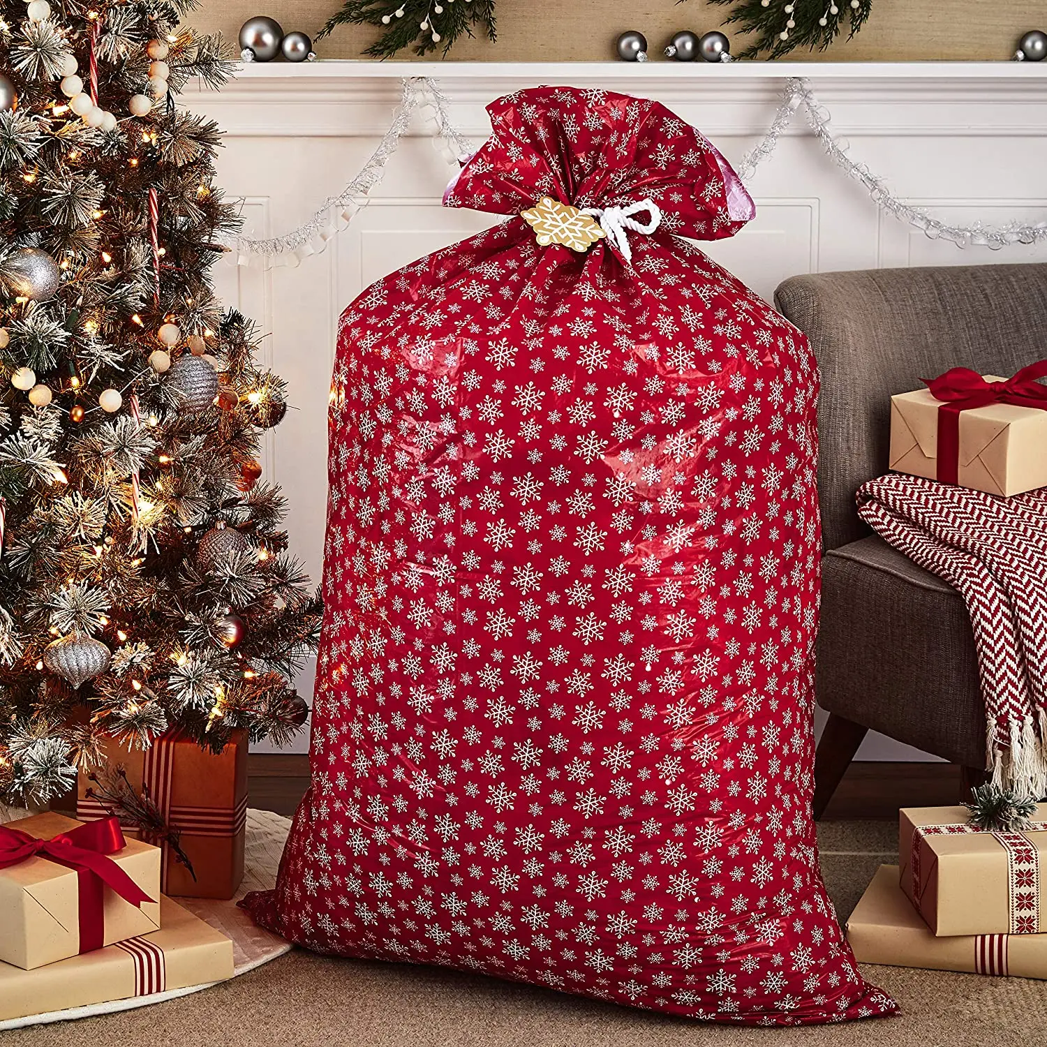 Drawstring Gift Plastic Christmas Gift Bags 2024 Eco-Friendly