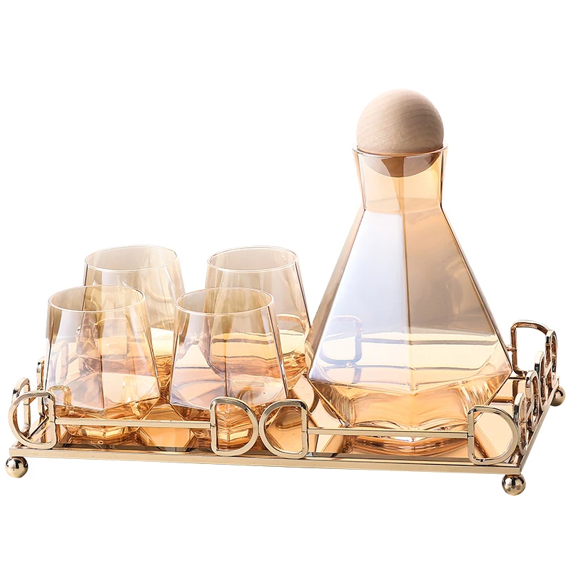 Fancy Design Diamond Shape Colorful Glass Water Cooler Mug Set for Home