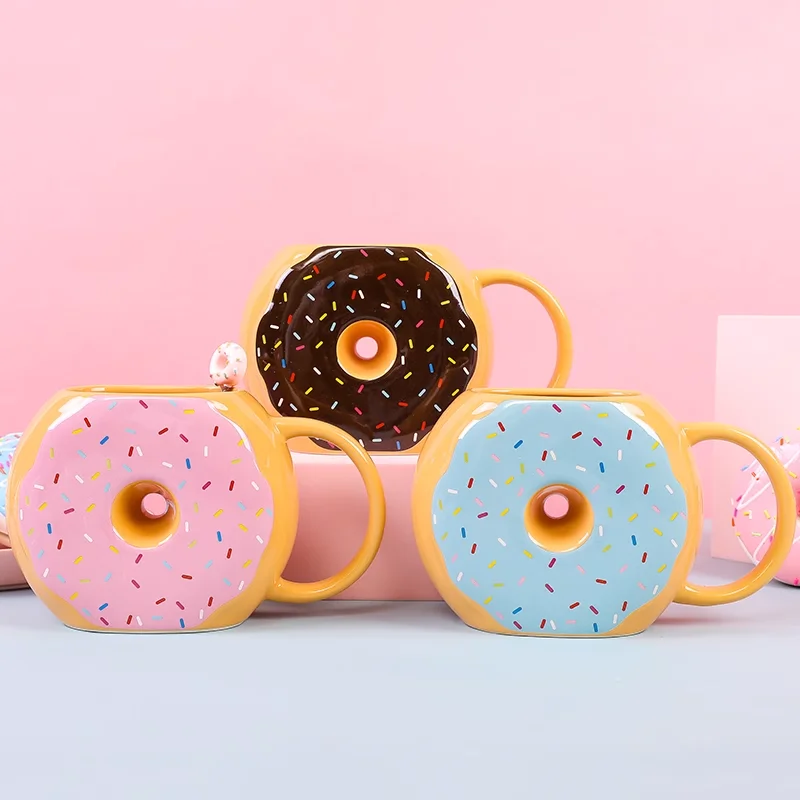 Ceramic Donut Mug Pink Glaze Doughnut With Sprinkles Best Cup for Coffee Tea Hot Chocolate manufacture