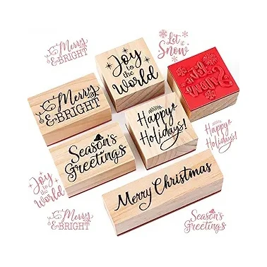 Custom Pattern Rubber Color Wood Customization Christmas Wooden Stamp Kid Christmas Gift