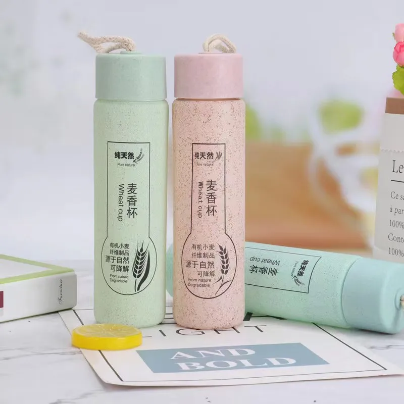 2023 Maixiang Cup Factory Wheat Straw Creative Gifts Cup Student Double Glass Cup Printed logo Advertising Bottle