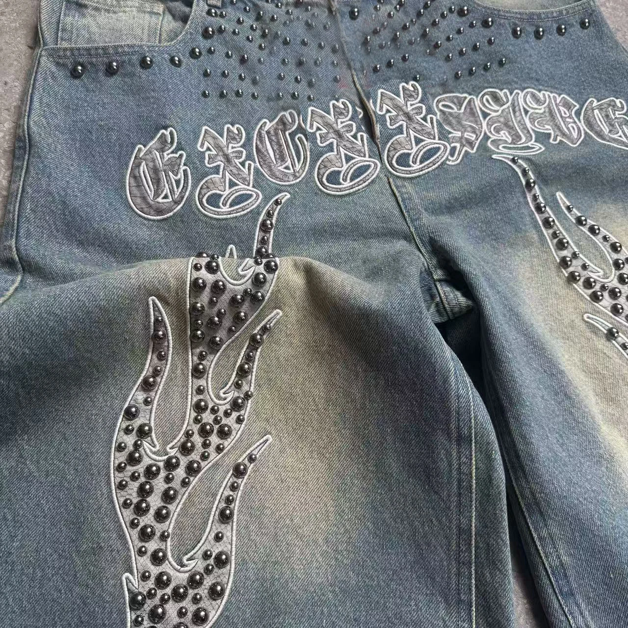 High Heavy Quality Jorts Rhinestones Distressed Summer Streetwear Denim Shorts for Men Custom Men's Baggy Denim Shorts gallery 4