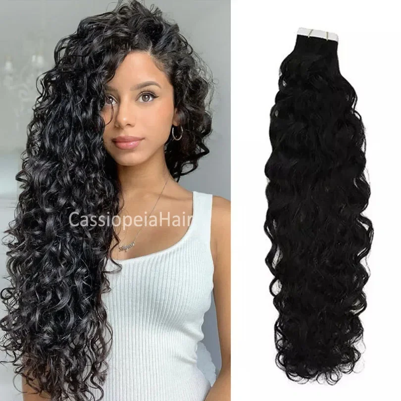 30 inch diepe krullende tape-in hairextensions van menselijk haar, Braziliaans Remy-haar_voghion.com