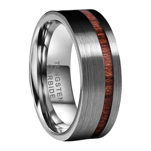Coolstyle Jewelry 8mm Tungsten Carbide Ring for Men Women Fashion Engagement Wedding Band Koa Wood Inlay Pipe Cut Comfort Fit