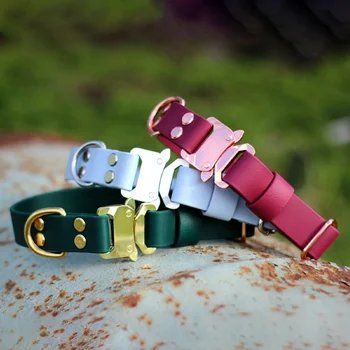 Custom Color Adjustable Tactical Snake Clasp Waterproof Coated webbing Pet PVC dog Collar with Quick Release Metal Cobra buckle