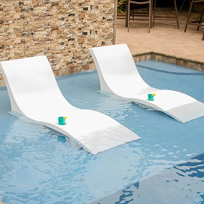 Pool Plastic Tanning in Pool Chair Sun Bathing Bed Ledge Sun Lounger with  Cup Holder for Hotel Beach