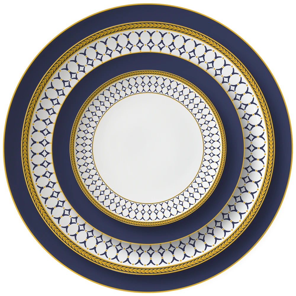 New Design Gold Rim Main Course Ceramic Dishes Royal Fine Bone China Dining Plates Wholesale