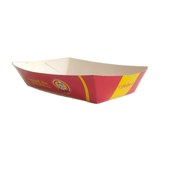 Factory Customized Disposable French Fries Box Double coated boat type food grade white cardboard Free sample