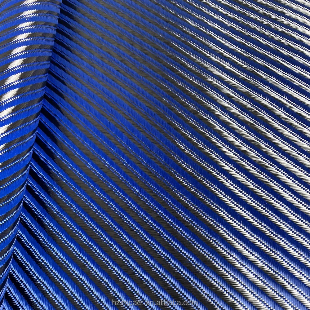 3K 240g Blue Carbon Fiber Fabric Big Twill for Kevlar Hybrid Waterproof Aramid Mixed Weaving Cloth for Cars and Accessories