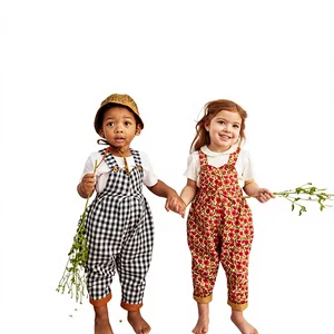 Custom Children's Fashion Cartoon Pattern 100% Cotton  Playsuit 2026 Spring Custom Logo Casual