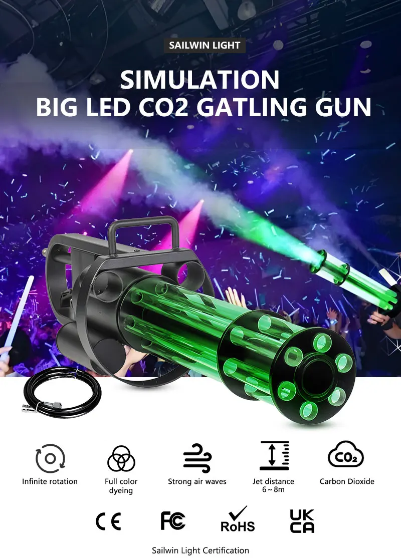 Sailwin LED CO2 Gun RGB Jet Cannon Gun Six dots Cryo Machine Special Effect Jet Gatling Gun fog machine For DJ Disco party