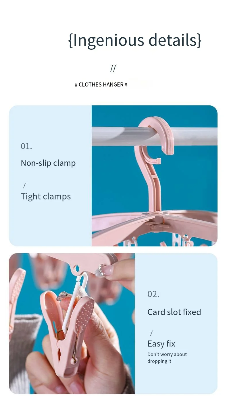 Folding drying rack household multi-functional 12 clip student dormitory windproof plastic underwear socks drying rack wholesale factory