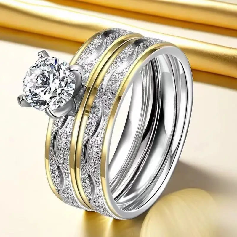 Wholesale Stainless Steel for Men Gold Stainless Steel Jewelry Diamond Inlay Wholesale Stainless Steel Rings Set for Wedding