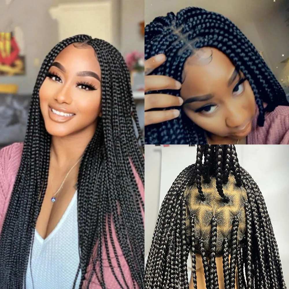 Wholesale African Knotless Box Braiding Hair Wig Glueless Synthetic