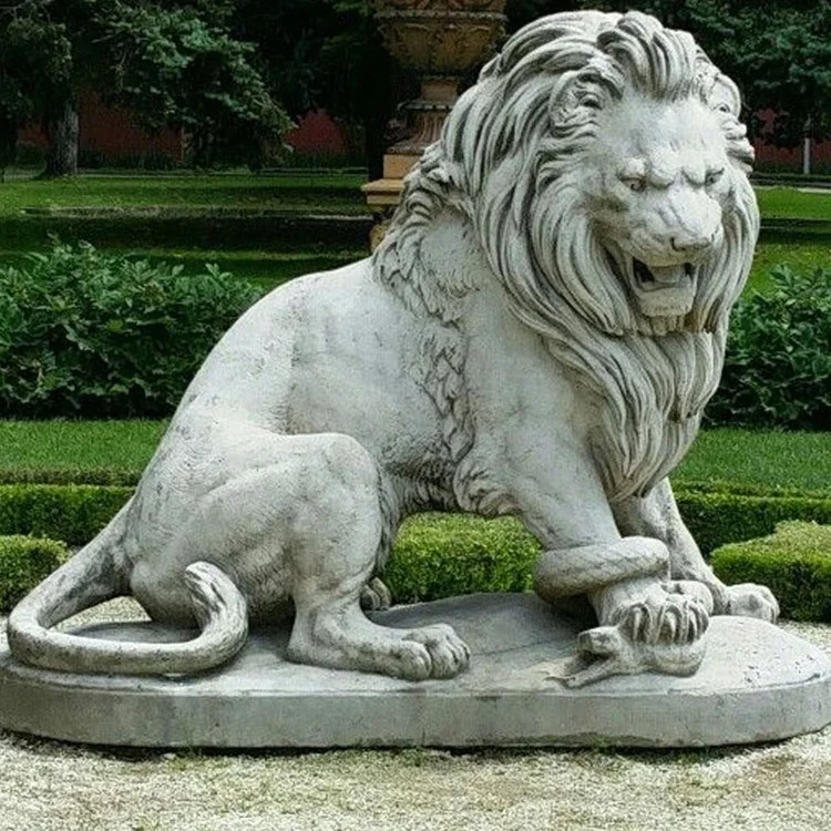 Statua di leone in marmo bianco su misura, coppia di sculture decorative in pietra per ingresso esterno, stile naturale per giardino