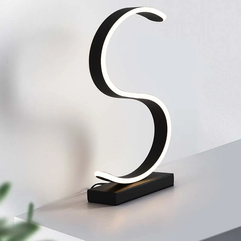 Modern creative S table lamp bedroom living room bedside warm home place S-shaped desk lamp