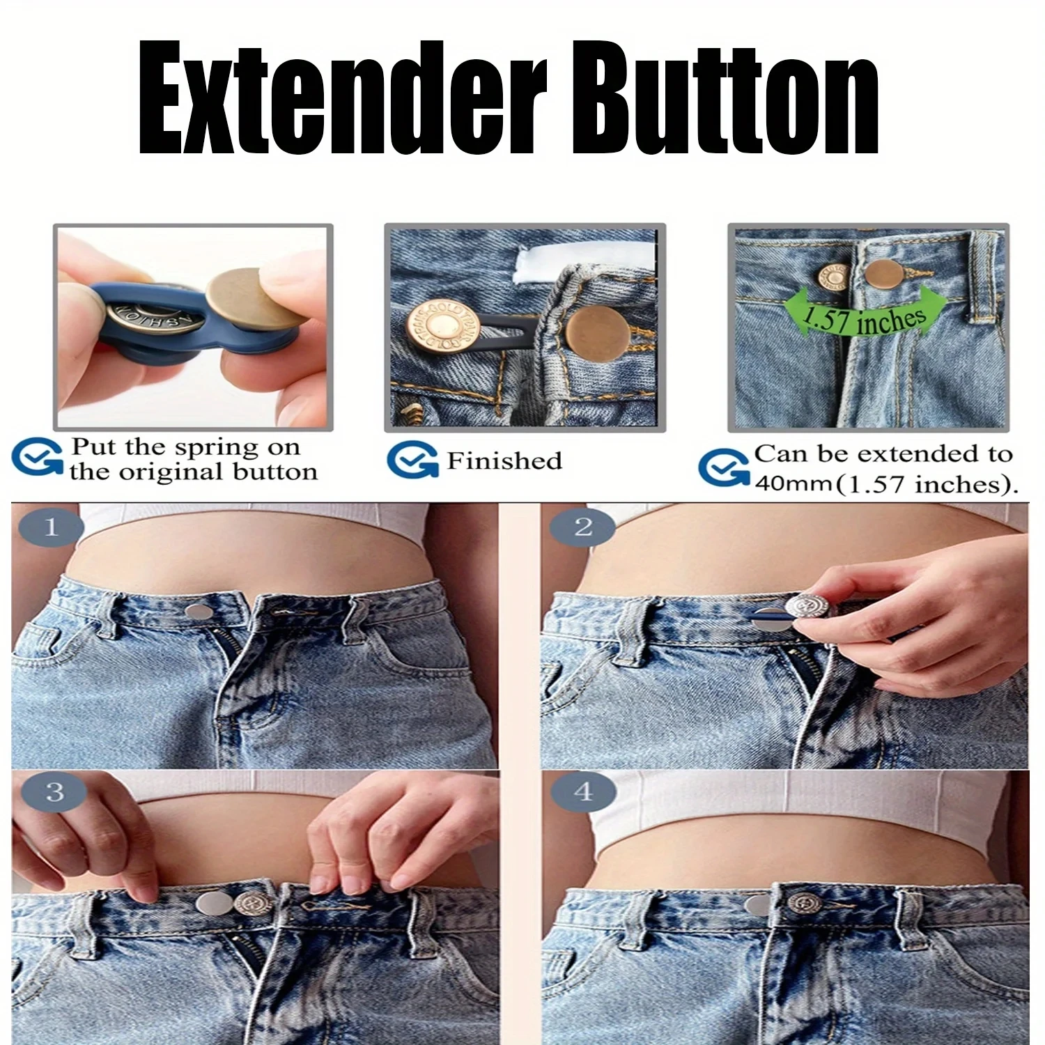 Free Sewing Buttons Adjustable Disassembly Retractable Jeans Waist Button Metal Extended Buckles Pant Waistband Expander