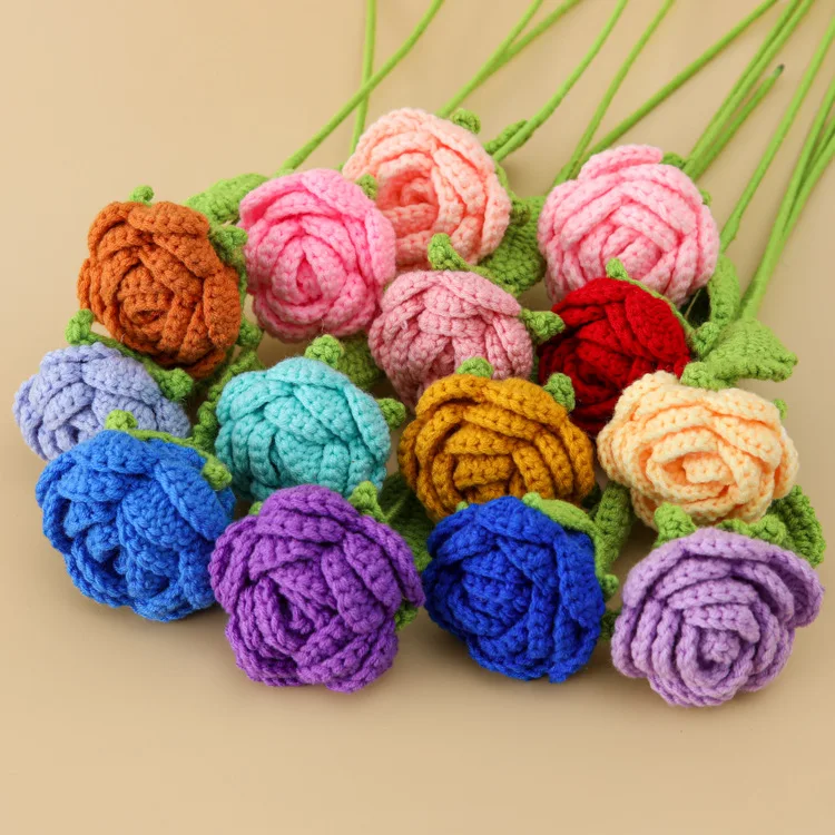 Creative Finished Crochet Gradient Wool Rose Single Valentine's Day Chinese Valentine's Day Christmas Bouquet Flower Sewing Kit