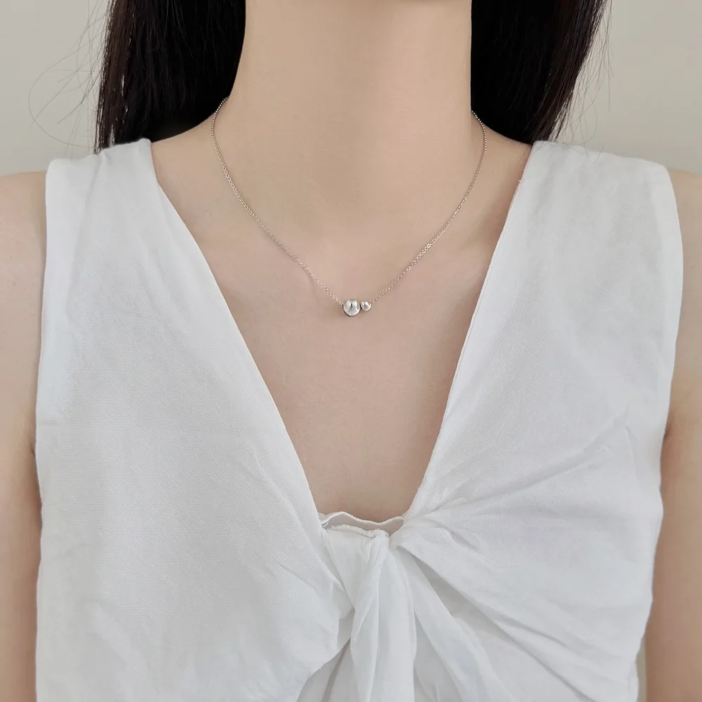 KAKODIY Fashion Simple Design Hypoallergenic 925 Sterling Silver Frosted Surface Double Circle Beads Daily Wear Pendant Necklace detail 6