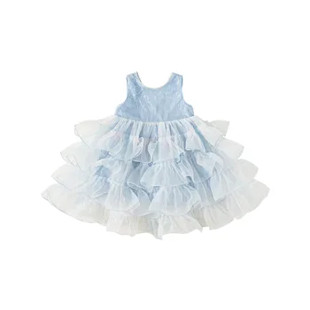 2025 Summer Performance Mesh Baby Princess Dress for Girls O-Neck Kids Clothing with Pearl Sequin New Style Children Skirts