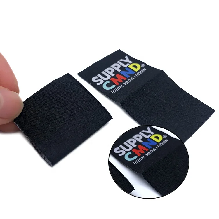 Private Custom Brand Name Logo Flag Woven Hem Label Tags With Center Loop Fold
