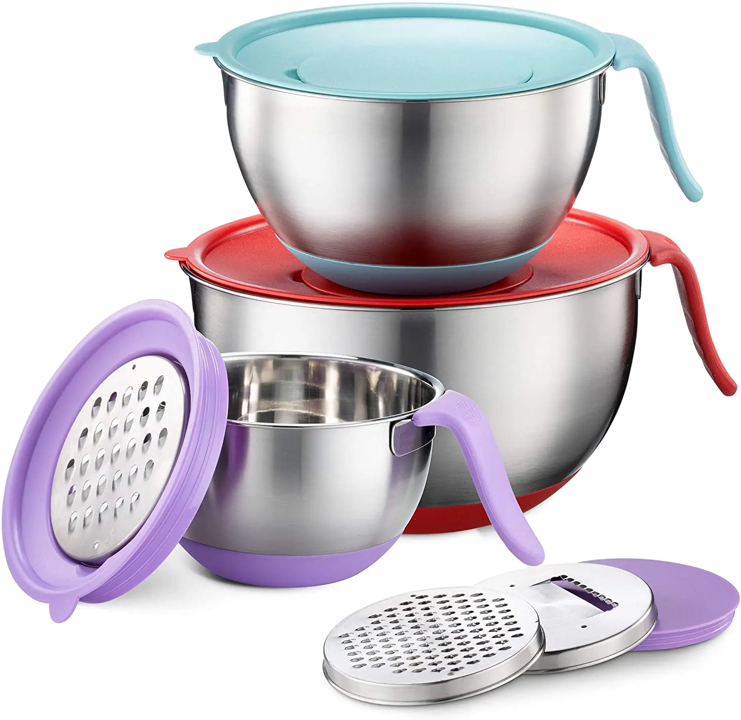 Mixing Bowls Mixing Bowl Set With 3 Graters Long Handle Pour Spout Serving Salad Bowl Hot Sale Stainless Steel With Lids Metal