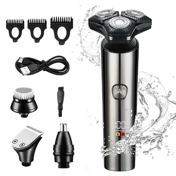 4 in 1 Waterproof Professional Electric Wireless Men Razor Beard Shaver Grooming Cordless Rechargeable Head with Led Display