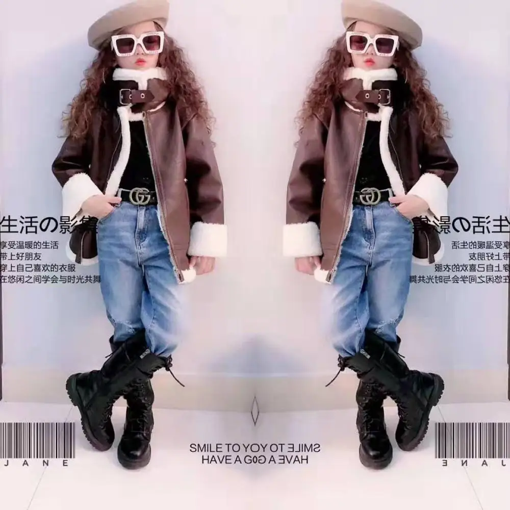 Зимняя детская одежда Ivy10066G в европейском стиле утепленная кожаная куртка для девочек стильное Детское пальто из искусственного меха