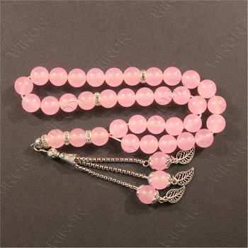 10mm Natural Rose Quartz Muslim Prayer Beads Bracelet Islamic Rosary Worship Religious Jewelry Eid Ramadan Gift