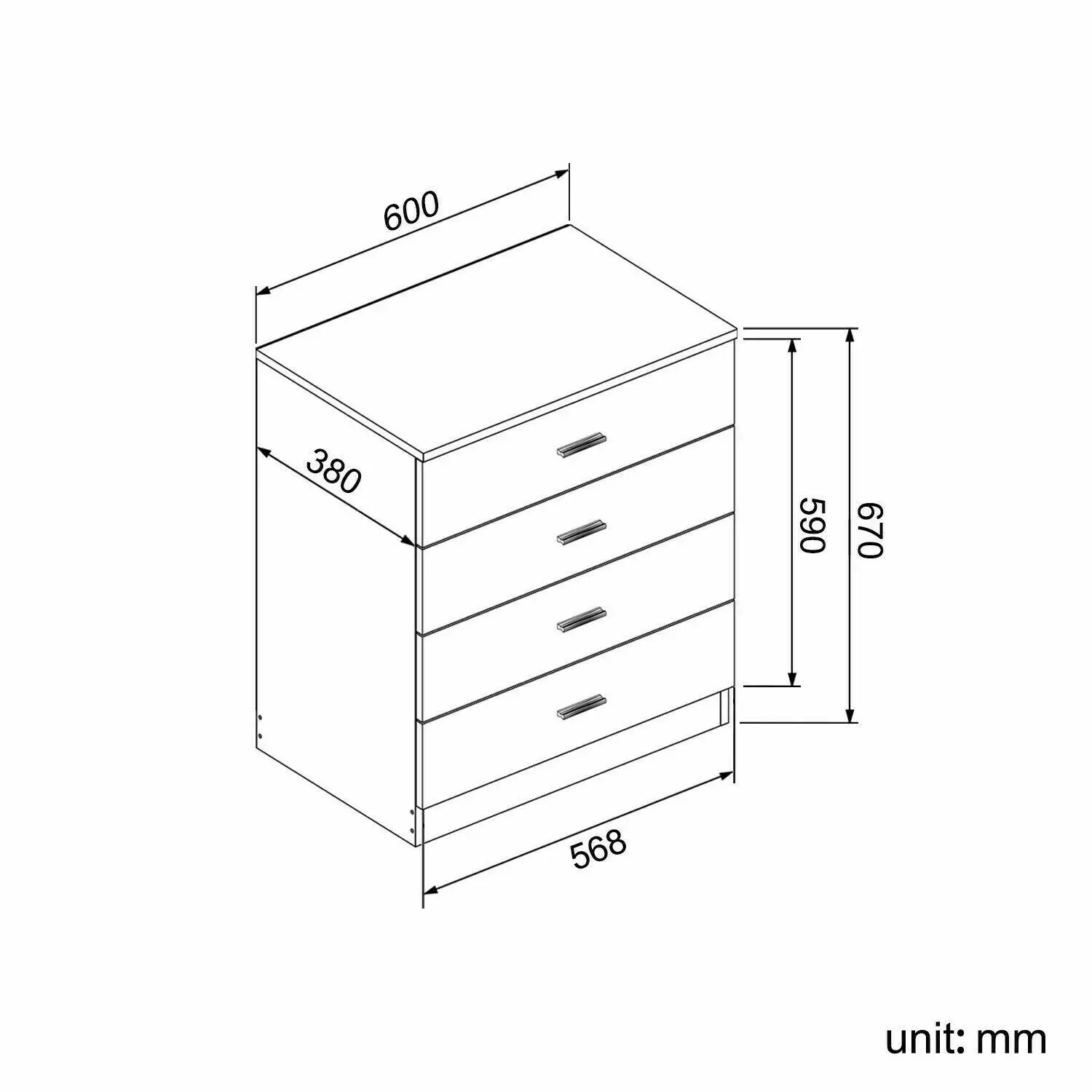 Black/white Chest Of 4 Drawers Bedroom Storage Cabinet Home Furniture ...